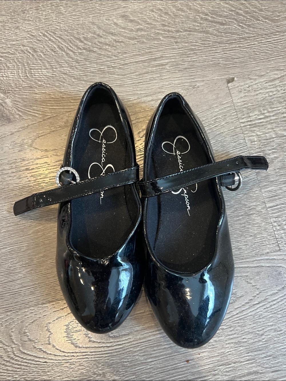 Jessica Simpson Black Patent Mary Jane Flats with Decorative Buckle